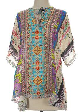 Johnny Was Multicolor Dolman Sleeve Keyhole Oversized Tunic
